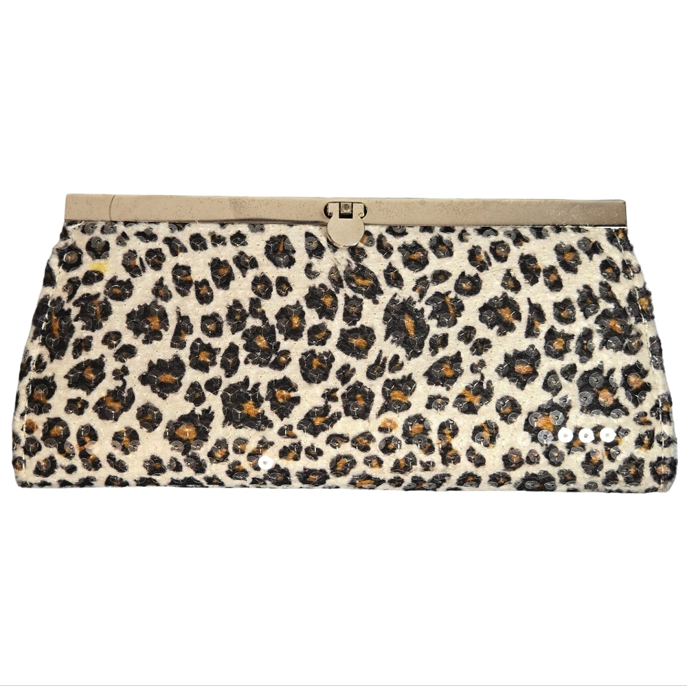 Leopard Print Sequin Clutch with Gold Accents - Picture 2 of 7